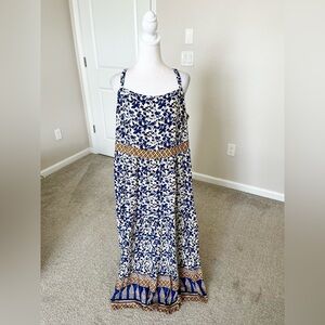 NWT Bloomchic Navy and Cream Boho Floral Print Tank Dress Size 18/20
